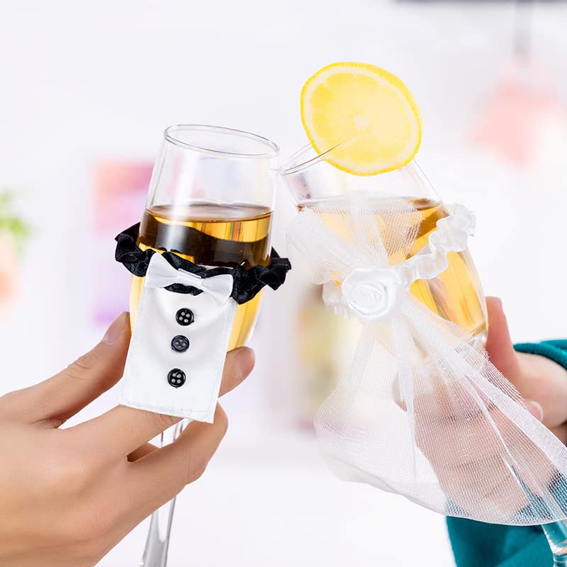 GWAWG 4 Stück Hochzeitsdeko für Champagnerglas Mr & Mrs Glasüberzug Hochzeit Deko Brautpaar Tischdeko Verlobung Just Married Deko für Sektglas Jubiläum Hochzeitsgeschenk