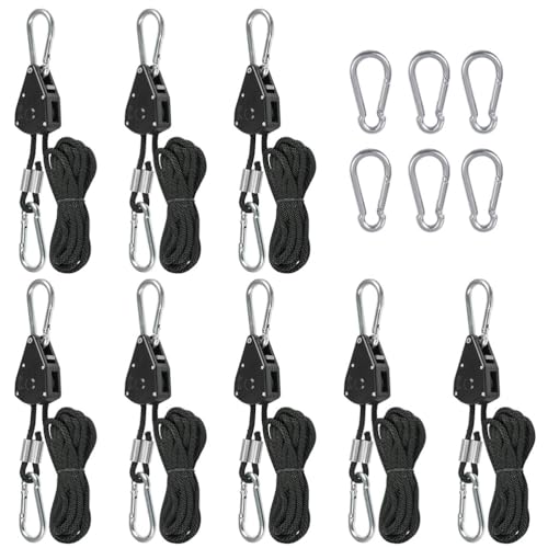 Gancho Para Cuerda De Carraca 8 Pzs Trinquete De Cuerda 150 Libras, Timesetl Cuerda Trinquete Colgador Ajustable Suspensión De Trinquete Para Lámpara Planta Interior, Con 6 Hebillas De Repuesto