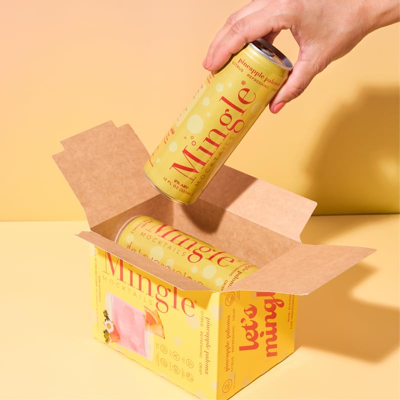 Mingle Mocktails Pineapple Paloma, Non Alcoholic Drinks, Alcohol Alternative Pre-Mixed Drinks Made with Real Juice, Canned Mocktails or Cocktail Drink Mixer, Gluten Free, Vegan, 24 Pack 12 fl oz Cans