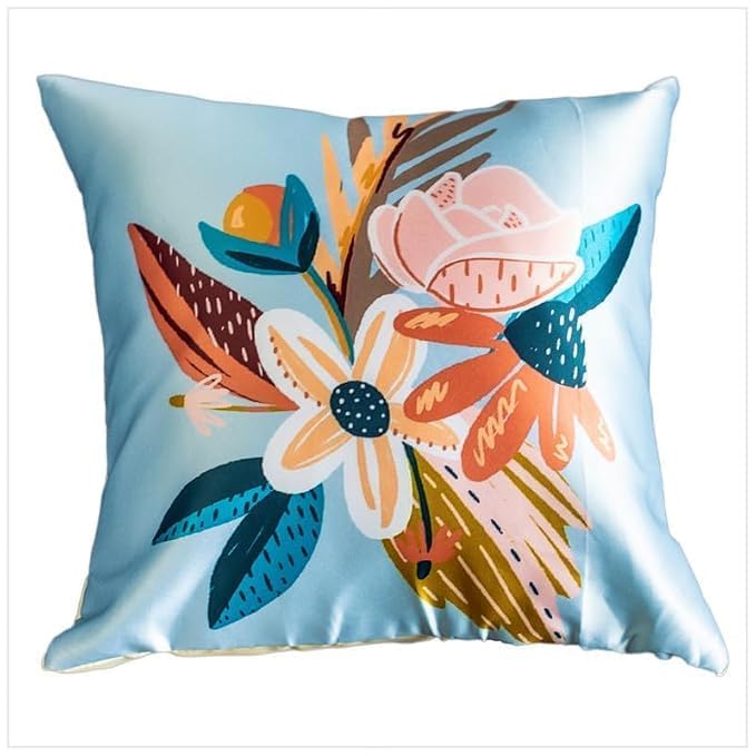 Image of Decorative Satin Sofa Cushion Covers Set of 5, 16 x 16 Inches, Multicolor Floral Printed Pillow Covers for Living Room, Bedroom, Couch & Sofa, Soft Glossy Fabric, Zipper Closure