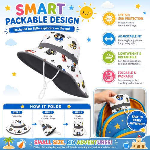 Image of VRITRAZ Sun Protection UPF50+ Bucket Hat Toddler Summer Beach Play Hats with Neck Flap for Girl, Boy, Kids Summer Hat, Bucket Hat for Kids Ages 3-10 Years