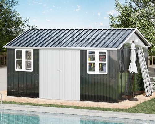 VanAcc 10 x 14FT Outdoor Storage Shed with a Lockable Hinged Door and...