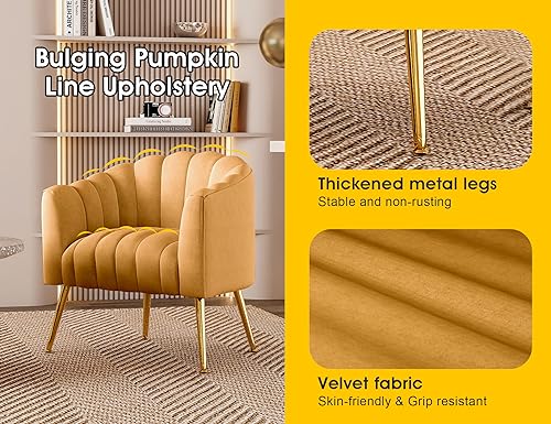 Image of Dewhut Oversized Pumpkin Couch Accent Chair, Modern Comfy Velvet Upholstered Barrel Chairs, Luxury Single Sofa Armchair for Living Room, Waiting Room, Office and Vanity, (Mustard)