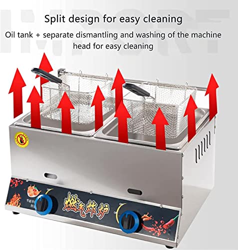 Gasfritteuse, 20 l, großes Fassungsvermögen, Edelstahl, für Privathaushalte, Gewerbe, LPG-Fritteuse, verstellbare Feuerkraft, mit Körben und Deckeln für Pommes Frites, Donuts, Fisch, leicht – Bild 5