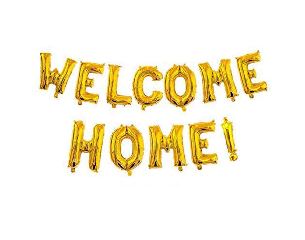 AnnoDeel 16inch WELCOME HOME Letter Balloons, Gold Alphabet Foil Mylar Balloons for Welcome Party Decoaration supply