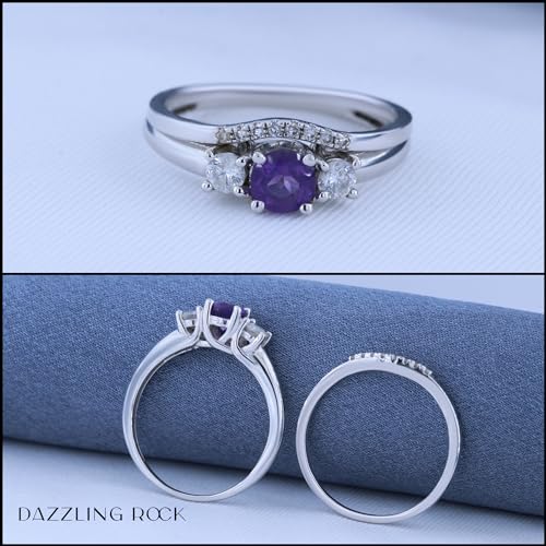 Dazzlingrock Collection 5mm Round Amethyst & White Diamond 3 Stone Wedding Ring Set for Women in 14K Solid Gold3