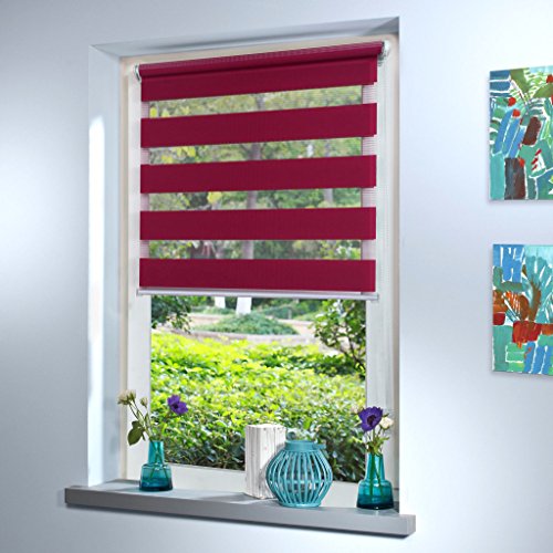 Doppelrollo Duo Rollo Jalousie Seitenzug Rollo Kettenzugrollo von Mass-Gardinen-Shop, Klemmfix ohne Bohren mit Klemmträger 75x150cm (Fuchsia) - 2
