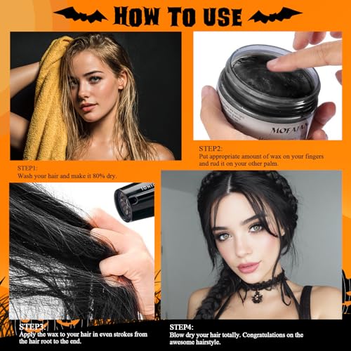 Image of Temporary Hair Clay Pomades 4.23 oz, Natural Hair Dye Material Disposable Hair Styling Clay Ash for Cosplay. Halloween, Party (Jet Black)