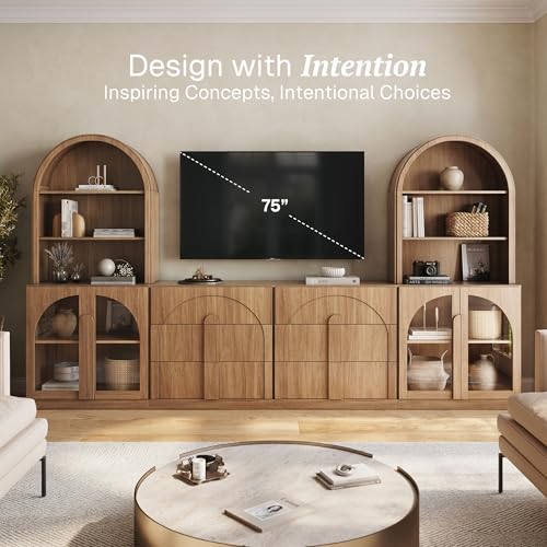 Image of BELLEZE Bijou 126 inch Wall Unit 6-Piece Modular TV Stand - Camel