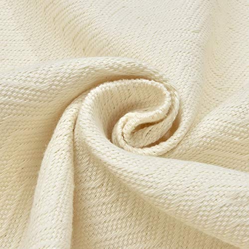 Image of LINENWALAS Textured Herring Bone Weave Heavy Curtain Drapes for Doors with Elegant Back Tabs (4.5Ft X 7.5Ft, Natural Ivory)