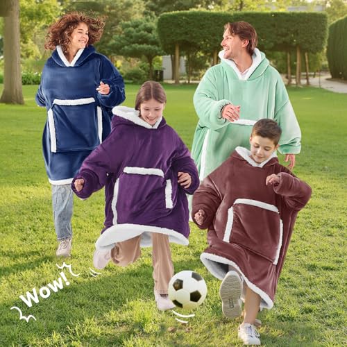 JOYWOO Purple Kids Wearable Blanket Hoodie, Oversized Cat lovers Hoodie Blanket for kids & Teens,Birthday Gifts for Girl Boys,Cozy Fuzzy Sherpa Fleece Blanket Giant Pocket Winter Gifts,Gray purple