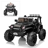 Ride On Car with Remote Control for Kids, 24V Electric Off-Road Truck Ride On Toys, 200W Ultra Powerful Motors, Bluetooth, Musics, Working Lights, 4 Wheels Suspension, Black