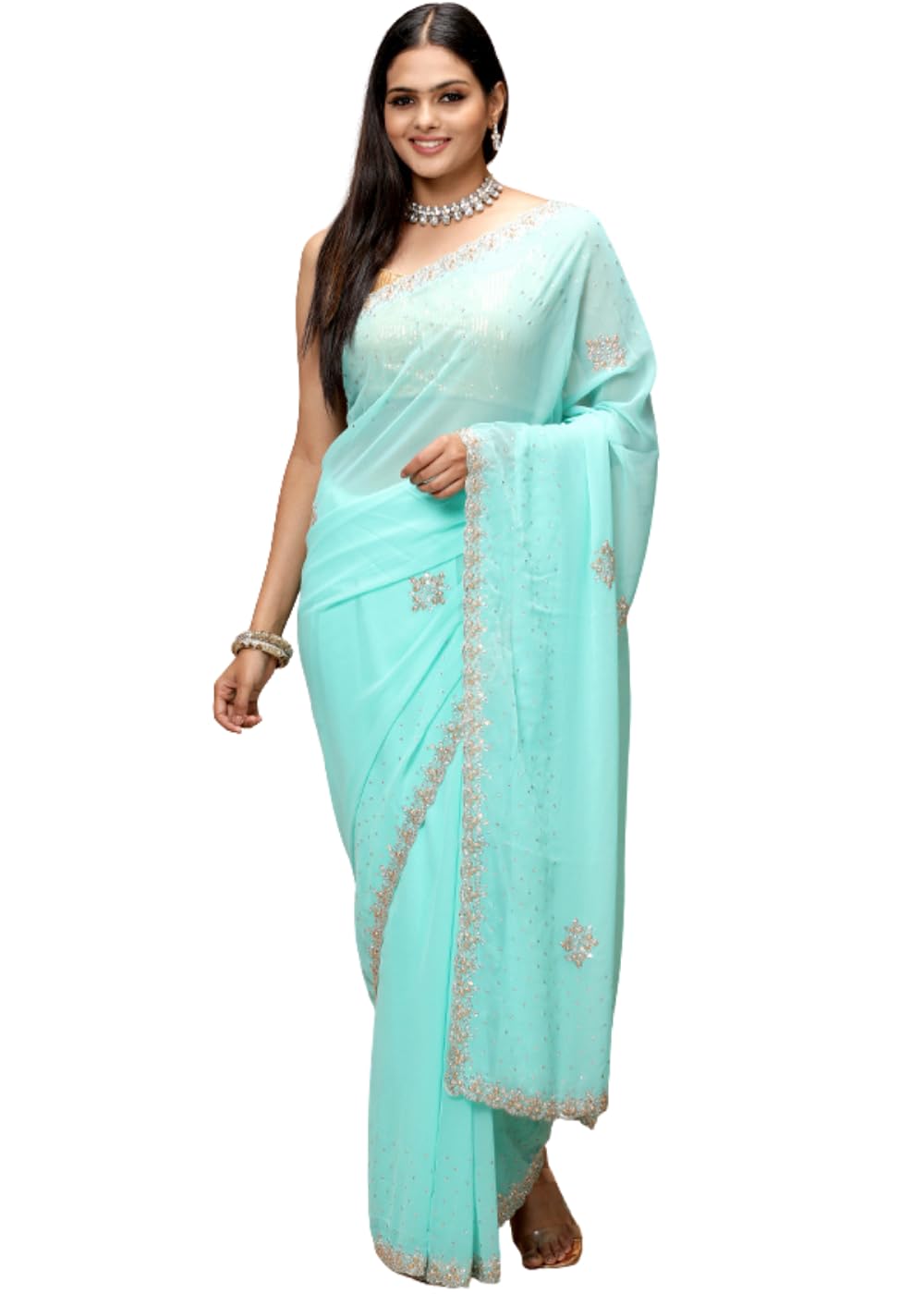 Vervee Couture Women Georgette Saree with Sequinned Beadwork | IZAR-image-11
