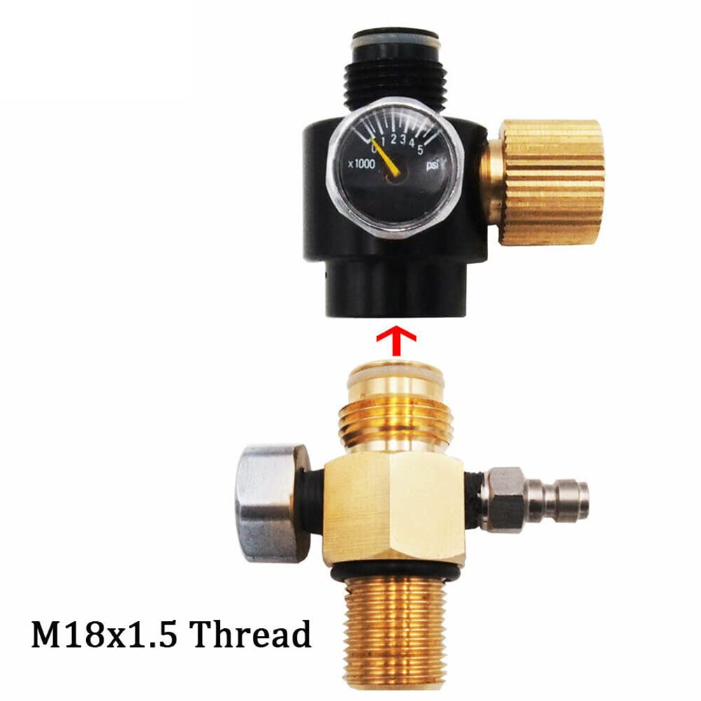 RANRAO PCP-Gastank-Zylinderregler, Einstellbarer Druck 0–2800 psi mit HPA-Tankstiftventil, 4500 psi/300 bar, 5/8-18UNF oder x 1,5-Gewinde