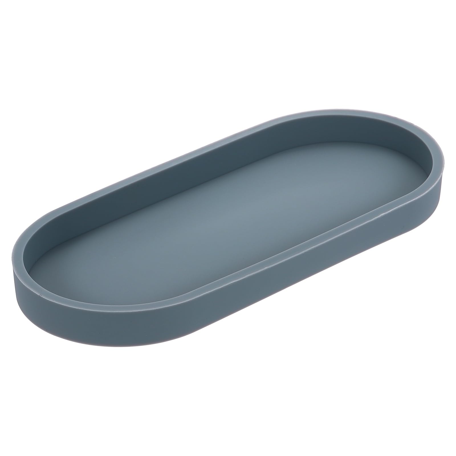 sourcing map Bathroom Vanity Tray, 9.8" x 4" Oval Silicone Soap Dispenser Trays, Shatterproof Kitchen Sink Organizer for Soaps Keys Candle Trinket, Gray