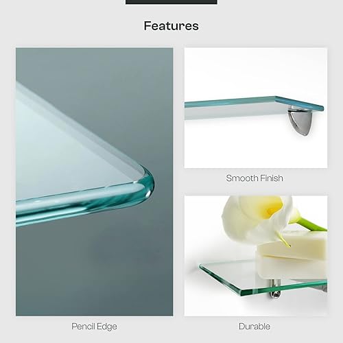 Miniatura 4 de Fab Glass and Mirror Estantes de vidrio cortados a medida, borde de lápiz de 12 pulgada de grosor, estantes flotantes de vidrio templado montados en