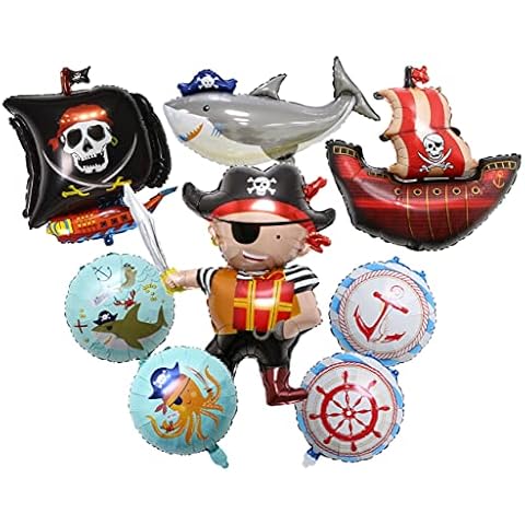 Pack of 8 Pirate Balloons, Helium Pirate Foil Balloons, Pirate Ship Balloons, Pirate Ship Birthday Decoration, Pirate Ship Foil Balloons for Birthday Party Cover