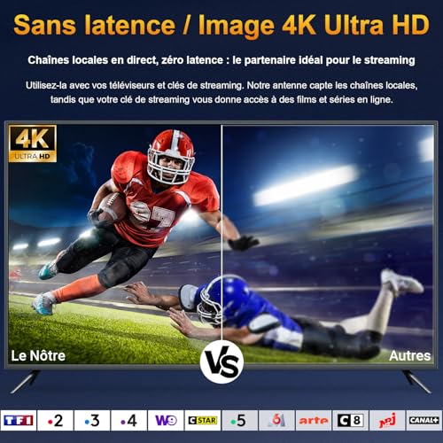 Antennes TNT 4K 1080P avec câble de 2.5m pour chaînes locales noir - 2