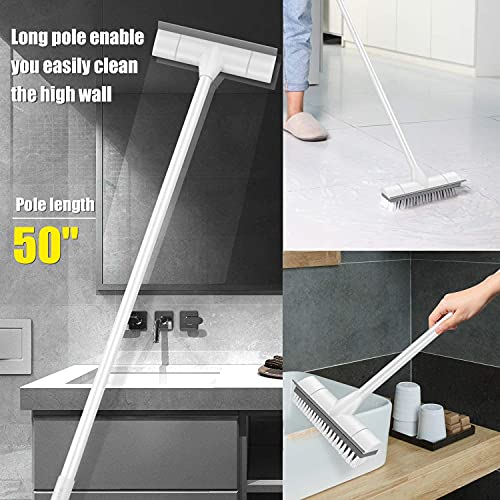 Image of BOOMJOY 2 Pack Floor Scrub Brush with Long Handle, 2 in 1 Scrape and Brush, for Cleaning Deck, Tile, Grout, Kitchen, Patio, Garages