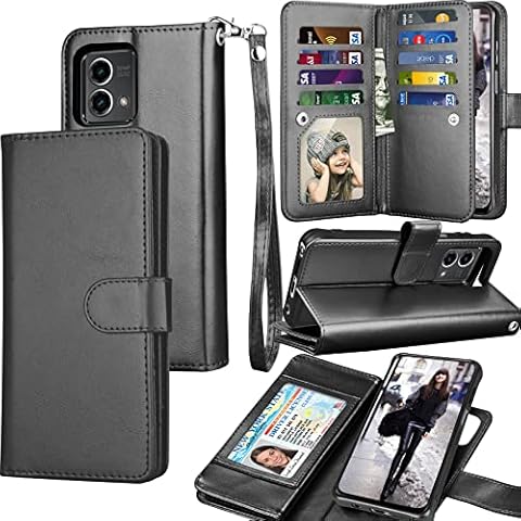Tekcoo Wallet Case for Motorola Moto G Stylus 5G | 2023 Only | XT2315, PU Leather ID Cash Credit Card Slots Holder Carrying Pouch Folio Flip Cover [Detachable Magnetic Hard Cases] Lanyard - Black Cover