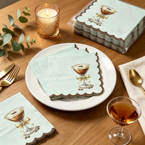 yuboo 50 Pcs Espresso Martini Napkins, 6.3 x 6.3 in Folded Disposable Paper Cocktail Napkins, Brown Martini Party Decor for Bachelorette & a Tini Bit Older Birthday Decor - image 6