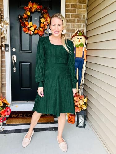 Miladusa Sweater Dress for Women Long Sleeve Square Neck Knee Length Casual Knit Dresses4