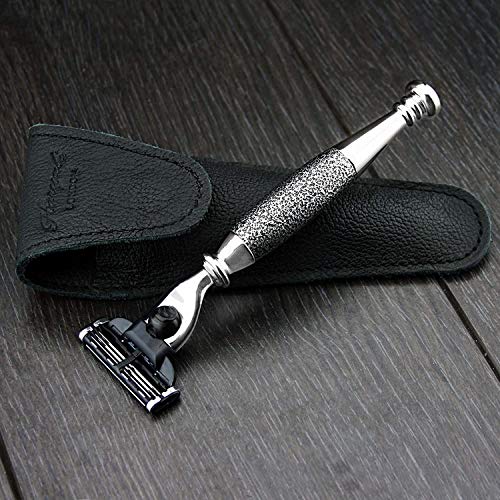 Mejor rasie rrasier Cuchillo con 100% auténtica funda de piel. haryali London mano montado en sophist Collection elegante gestaltet (Gillette Mach 3) impresionante Navaja de afeitar con piel.