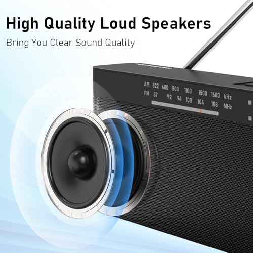 Goodes Rádio Portátil AM/FM com Excelente Recepção e Alto-Falante, Preto, com Conector de Fone de Ou