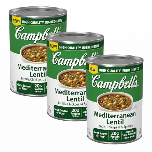 Campbell's Protein Mediterranean Lentil Soup, 16.3 Oz Can (Pack of 3)