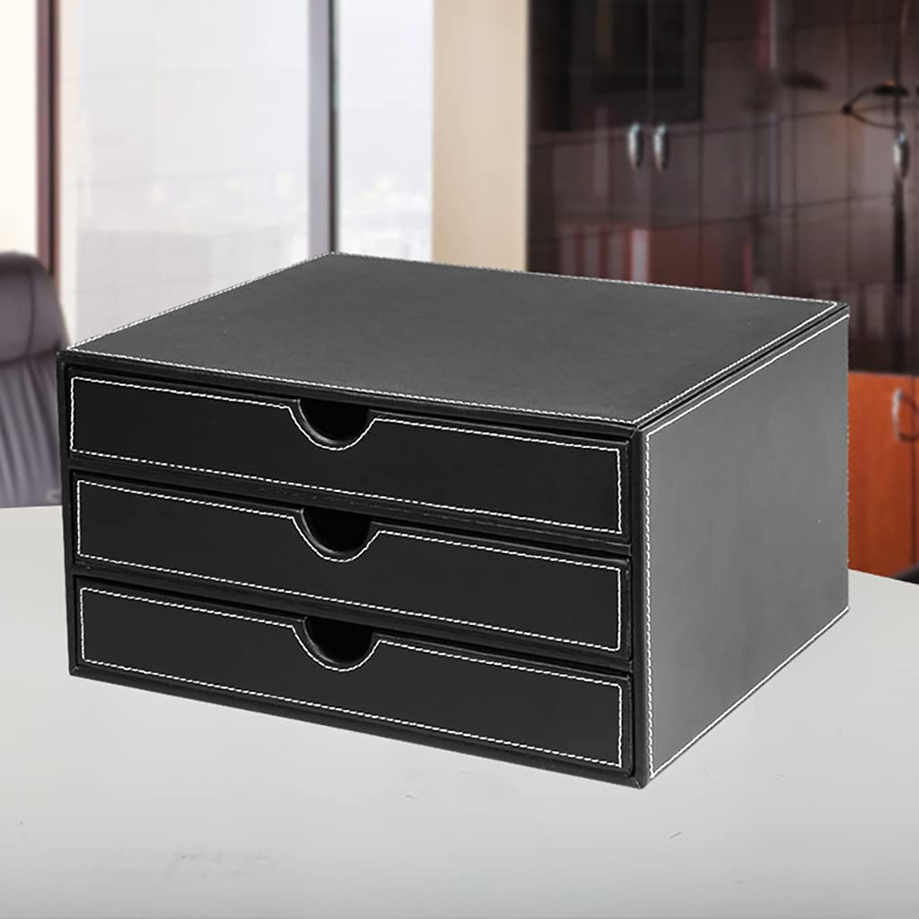 Cassettiera Portadocumenti,Vassoio portalettere in Finta Pelle,Vassoio Porta Lettere 3 Ripiani,Organizer Scrivania Ufficio per Sistemazione e Cosmetici,con Cassetti Scrivania