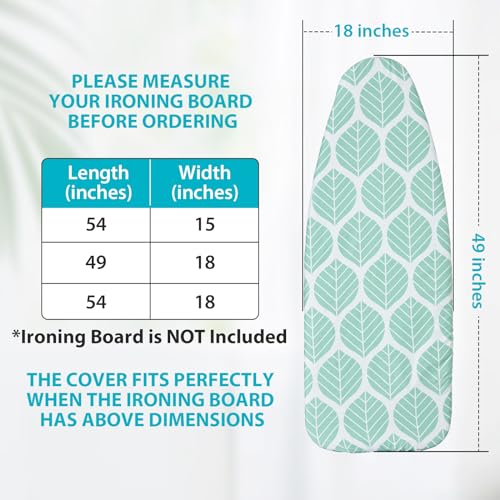 Seiritex Wide Ironing Board Cover and Pad 18 x 49 inch Heat Reflective with Hook and Loop Fasteners, Thick Padding with Elasticized Edges, 3 Layers Iron Board Cover (Green Leaf) by Seiritex - Used condition - Image 6