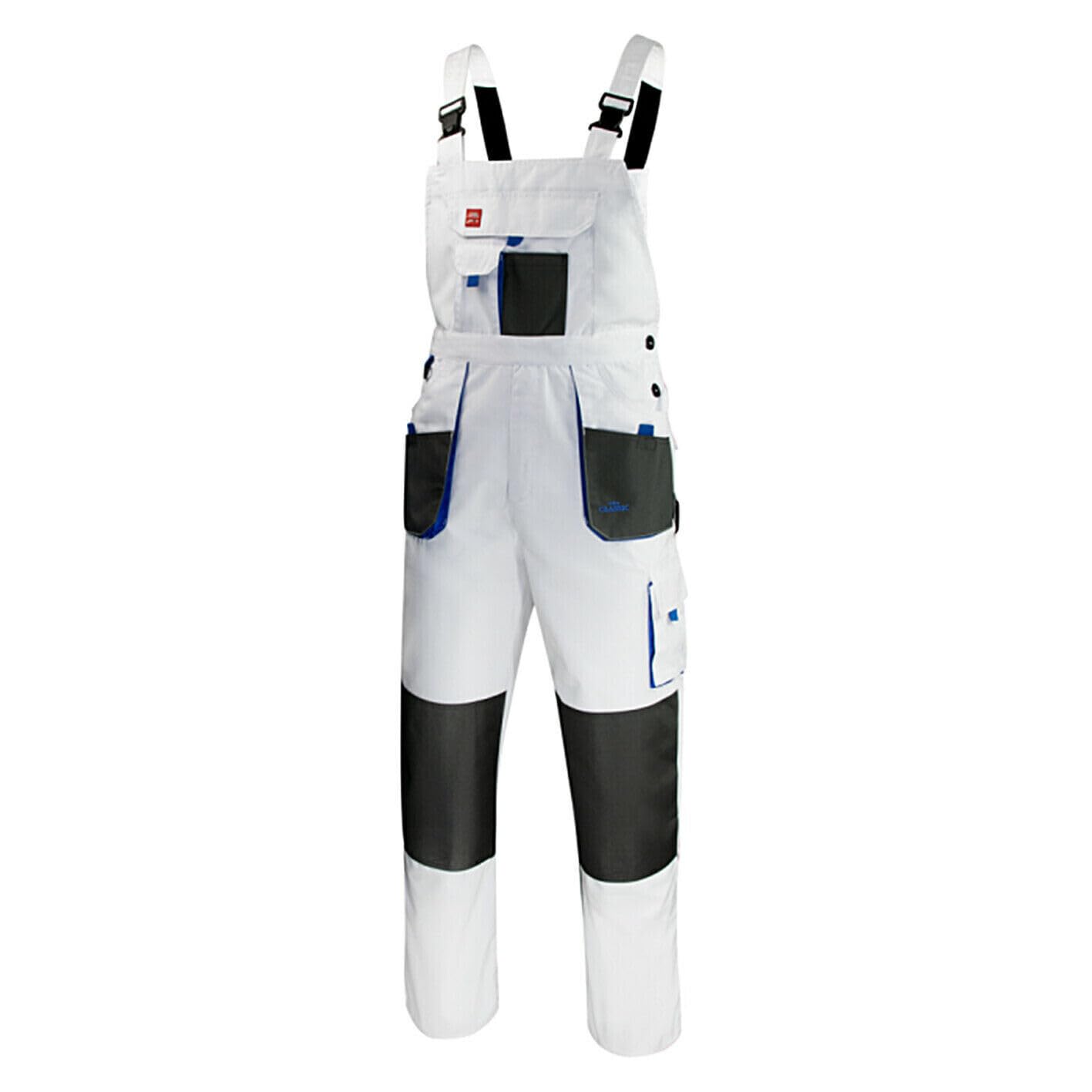 Agritrade Ak Men's White, Black, Blue Durable Work Dungarees Trousers Bib And Brace Overalls Painters Decorators Safety Clothing Work Uniforms Comfortable White-Blue (58)