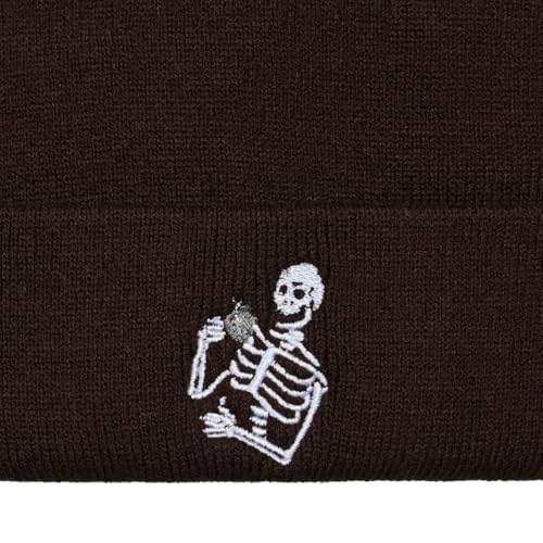 Image of Embroidered Skeleton Beanie Hat Winter Stretch Knit Skull Cap for Men Women