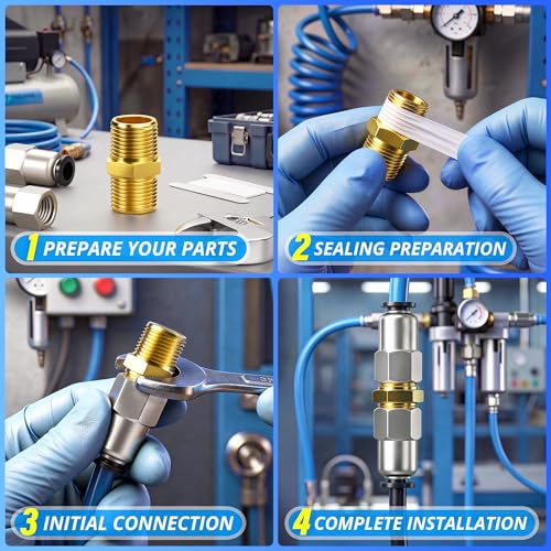 TAILONZ PNEUMATIC Pipe Fitting and Air Hose Fitings Hex Nipple Coupling Set - 1/2 Inch NPT x 1/4 Inch NPT,Solid Brass Male Pipe（Pack of 15） by TAILONZ PNEUMATIC - Used condition - Image 5