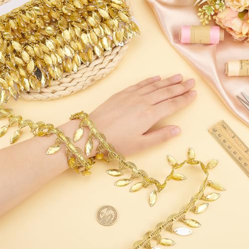 FINGERINSPIRE 10Yards/9.14M Hanging Beads Fringe Lace 40mm Wide Gold Metallic Braid Lace Trim with Horse Eye Beads Tassel Champagne Yellow Beads Sew on Fringe Ribbon for DIY Crafts Decoration - Image 3