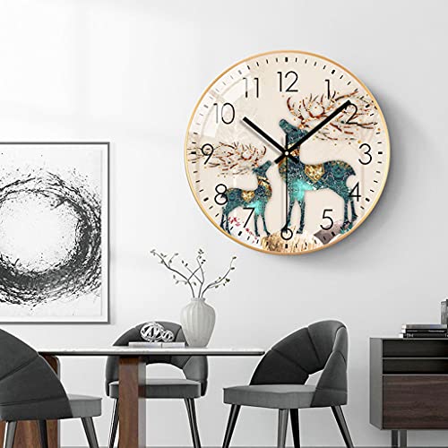 Reloj de pared alces redondo silencioso para decoración moderna de sala de estar en color B 6