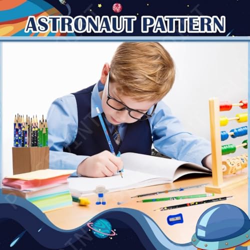 Image of PLUSPOINT 26 Pcs Space Theme 20 Pencils for Kids with 2 erasers 2 sharpeners 2 Grips Astronaut Space Design Perfect for Birthday Classroom and School Supply