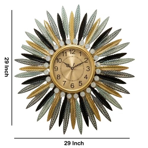 Image of RECTITUDE Large Silent Wall Clocks, Modern, Battery Operated, Non-Ticking for Bedroom Office Kitchen Home Metal Glass Decoration, Quartz Wall Watch for Indoor House, Living Room (Royal Clock)