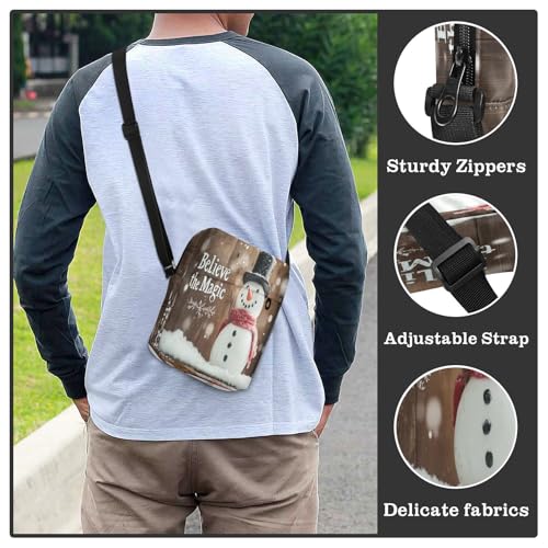 MCHIVER Small Messenger Bag Snowman Christmas White Crossbody Bag for Men Women Cell Phone Shoulder Bag for Passport Phone4