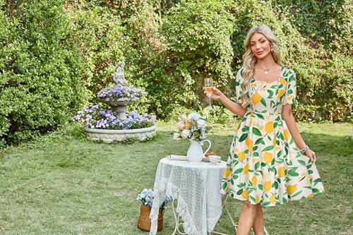 Image of Belle Poque Women's Vintage Midi Cottagecore Cocktail Dresses | Belle Poque Women's Vintage Cottage Core Dress,A-line,Midi,Square Neck,Homecoming Dress,Cocktail Dress,Sun Dress