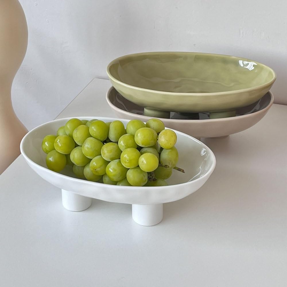 Miski na owoce kubek na owoce ceramiczny statyw nowoczesny i minimalistyczny talerz do serwowania, dekoracyjny stół centralny do domu (zielony)