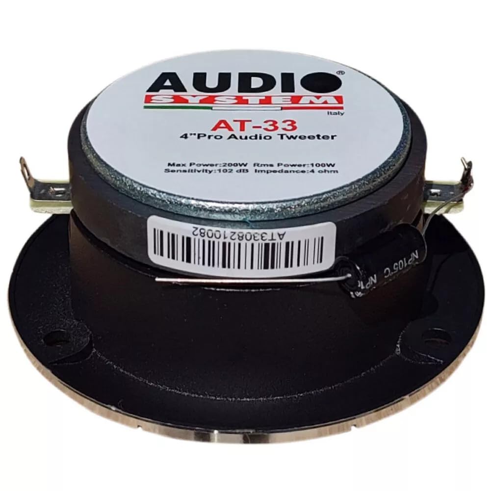 KIT SET PER AUDIO SYSTEM AT33 AT-33 2 tweeter ultra slim, da 100 watt rms e 200 watt max, da 9,7 cm di diametro, 102 db, con ridotta profondità di 4 cm, a coppia + condensatori omaggio