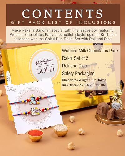 Image of Hyperfoods Rakhi Set for Brother with Chocolate Wobniar Gold 192 Grams Chocolates Gift Pack Krishna Rakhi for Brother Gift for Bhaiya Rakshabandhan Gift Hamper