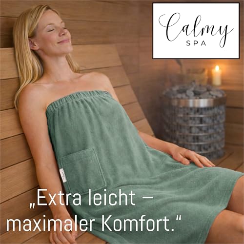 CalmySPA Leicht Frottee Saunakilt Damen - Saunahandtuch Baumwolle mit Gummizug und Knopf Saunakleid Saunatuch Sauna Handtuch Kleid Frauen Kilt (Jade)