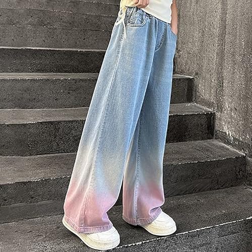 Cute Clothes for Girls Gradient Color Wide Leg Denim Pants Kids High Waisted Stretch Jeans with Pockets 5-14 Years4