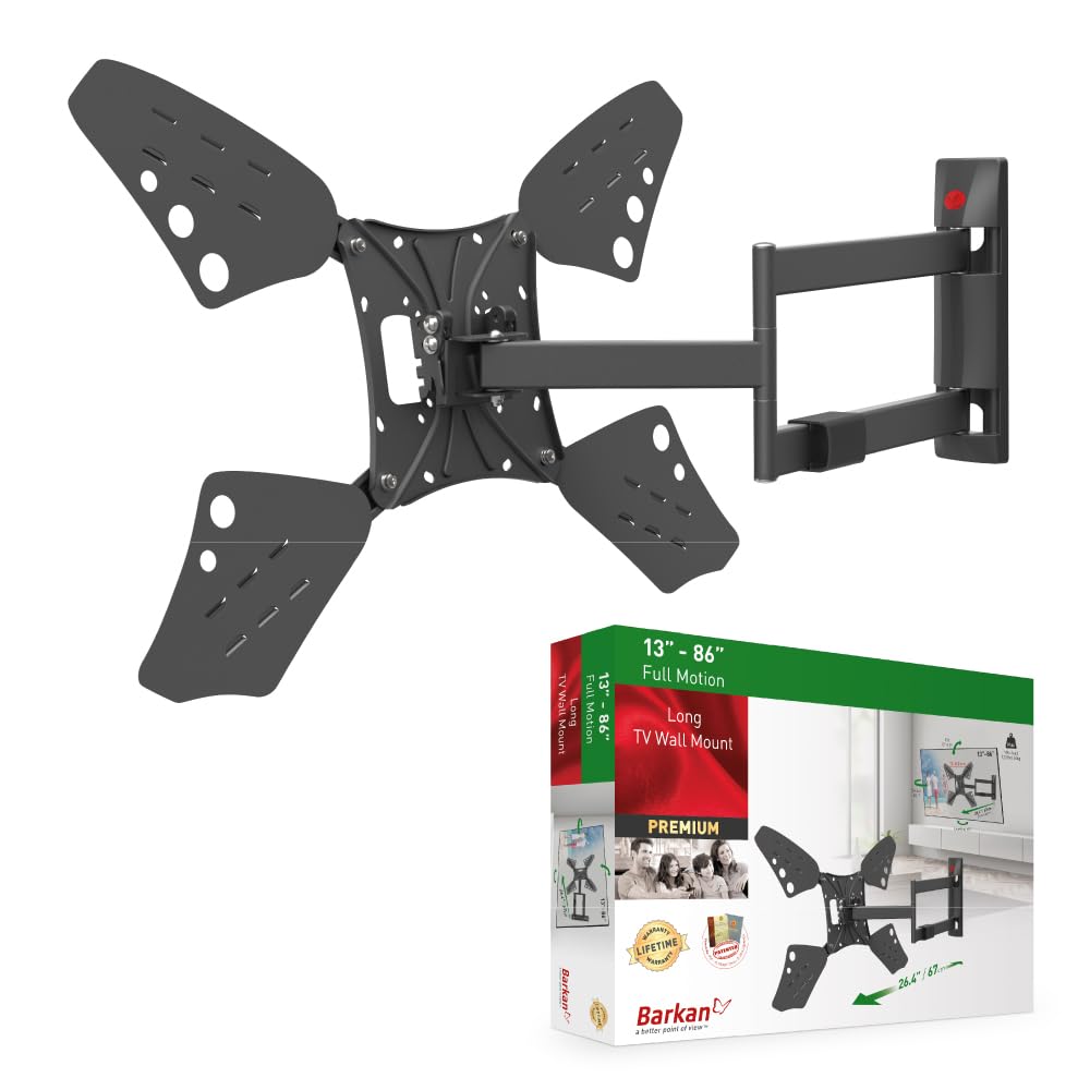 Barkan Soporte TV de Pared 67cm de Largo Inclinable y Giratorio, Articulado para Pantallas de 13-86 Pulgadas, Peso máximo 50Kg, Ultra Extensible, para LED OLED LCD, hasta VESA 600x400