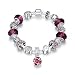 Naivo Designer Inspired Crystal Snake Chain Murano Glass Beads Charm Bracelet, 50 Shades of Love, Purple Topaz
