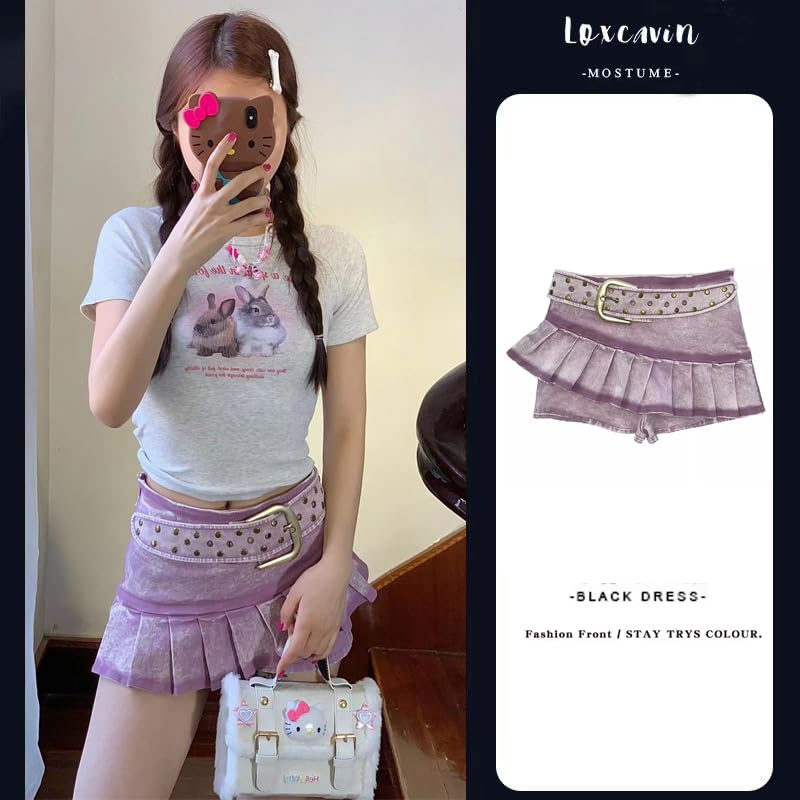 Kawaii Y2K Denim High Waist Skirt, Chic Design 80s Vintage Mini Short Skirt Preppy Harajuku Ruffle Women Girls Skirt