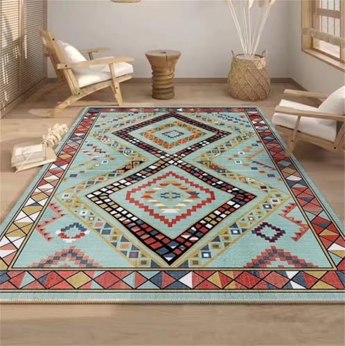 Tapis adolescent lavable bleu tapis géométrique vintage 200x200