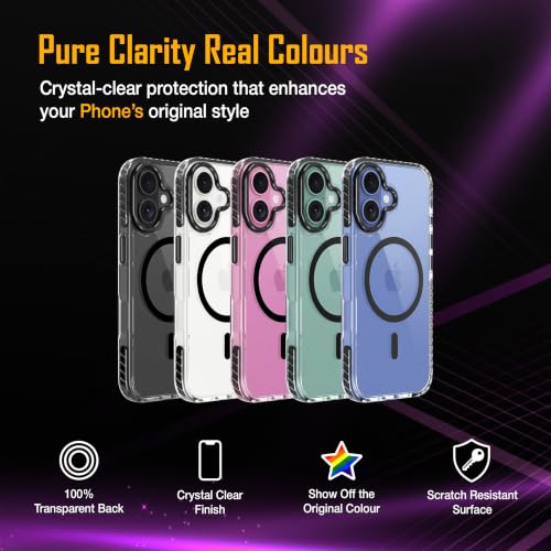 Image of Zapcase Crystal Clear Back case for iPhone 16 | Hard PC Back | TPU Bumper with Inner Rubber Grip | Metal Camera Guard Bezel | Metal Buttons | Scratch Resistant Cover | 2 Layer Edge Protection | Black